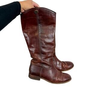 FRYE Melissa Button Leather Riding Boots Brown Leather - 8 8B